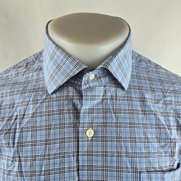 Peter Millar Shirt Mens Large Blue Button Up Plaid Check Casual Stretch Preppy - Picture 2 of 10